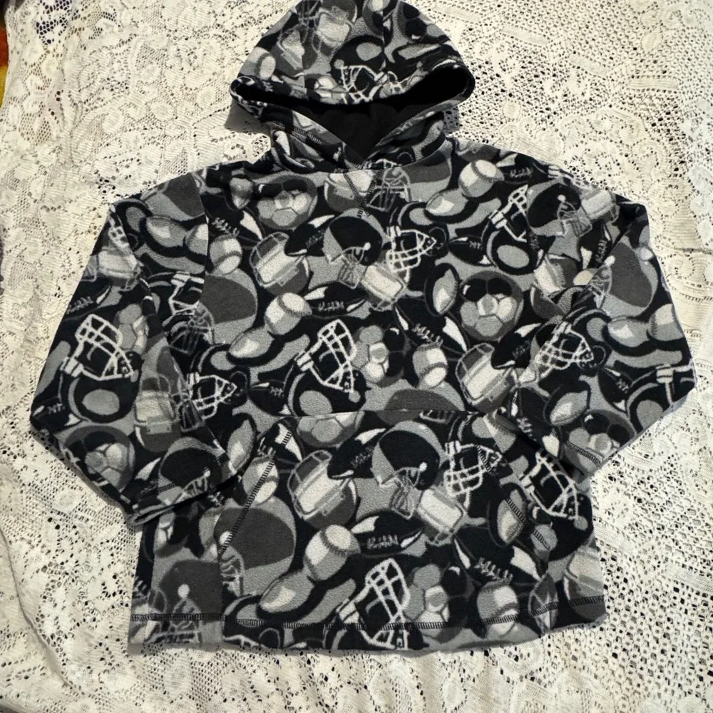 Boys‎ Youth M 7/8 Fleece Hoodie Sports Print Football Soccer Baseball Gray Black